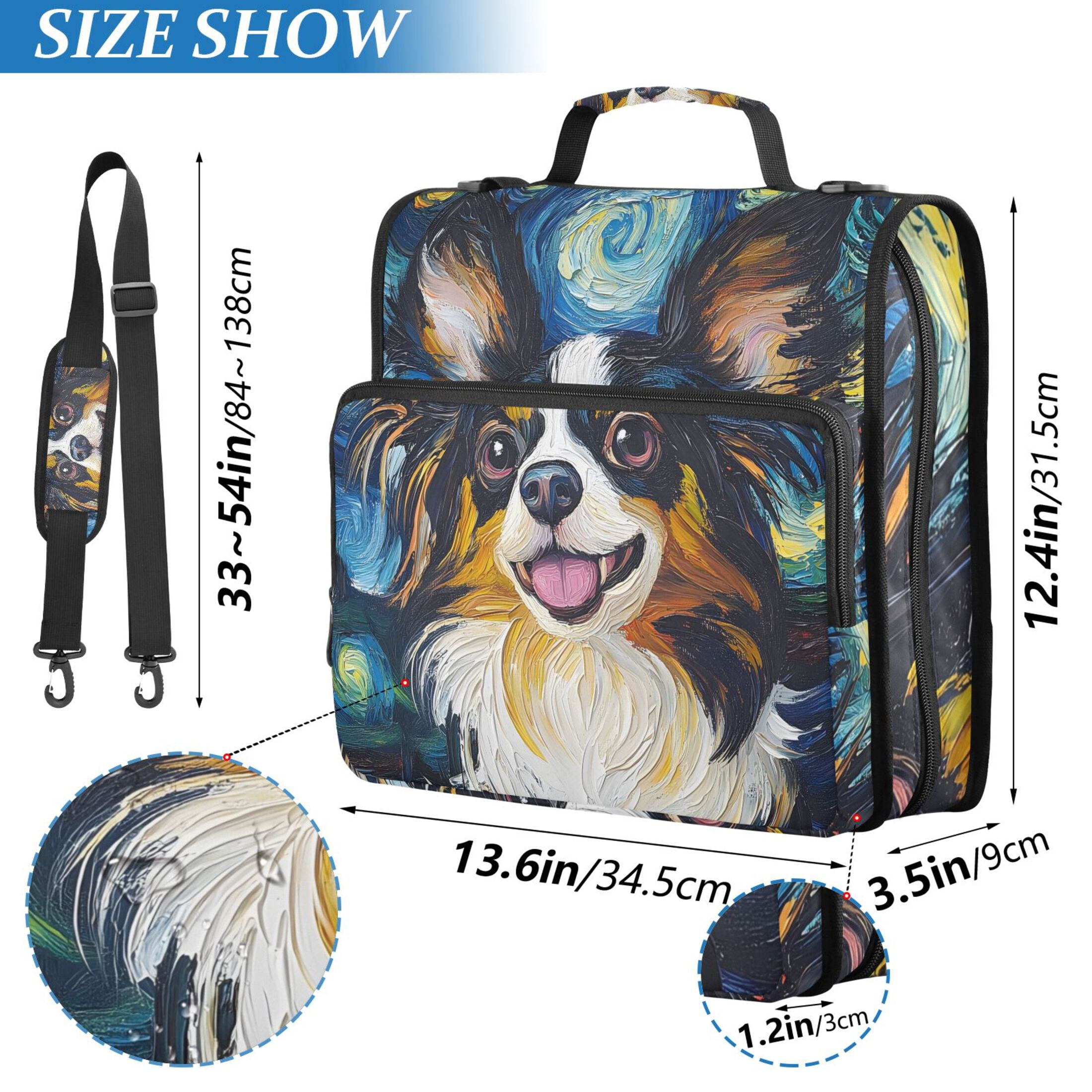 3 Ring Zipper Binder with Shoulder Strap Waterproof Trapper Keeper 2 Inch D-Ring 500 Sheets Capacity Dog and Starry Sky