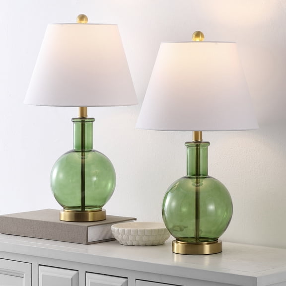 Safavieh Camelie 12.5" Modern Glass Table Lamp, Green, Set of 2