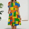 thumbnail image 2 of Building Blocks Construction Brick Dress Summer Street Style Dresses Female Short Sleeve Printed Sundress, 2 of 7