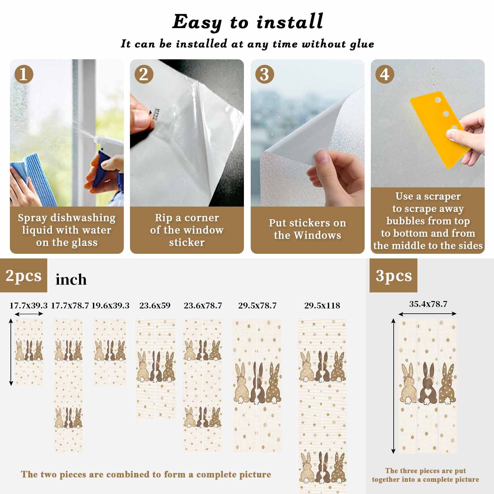 Easter Window Privacy Film, Polka Dot Bunny Frosted Glass Window Clings Static Cling UV Heat Blocking Reusable Door Sticker for Bathroom 23.6 x 59 Inch