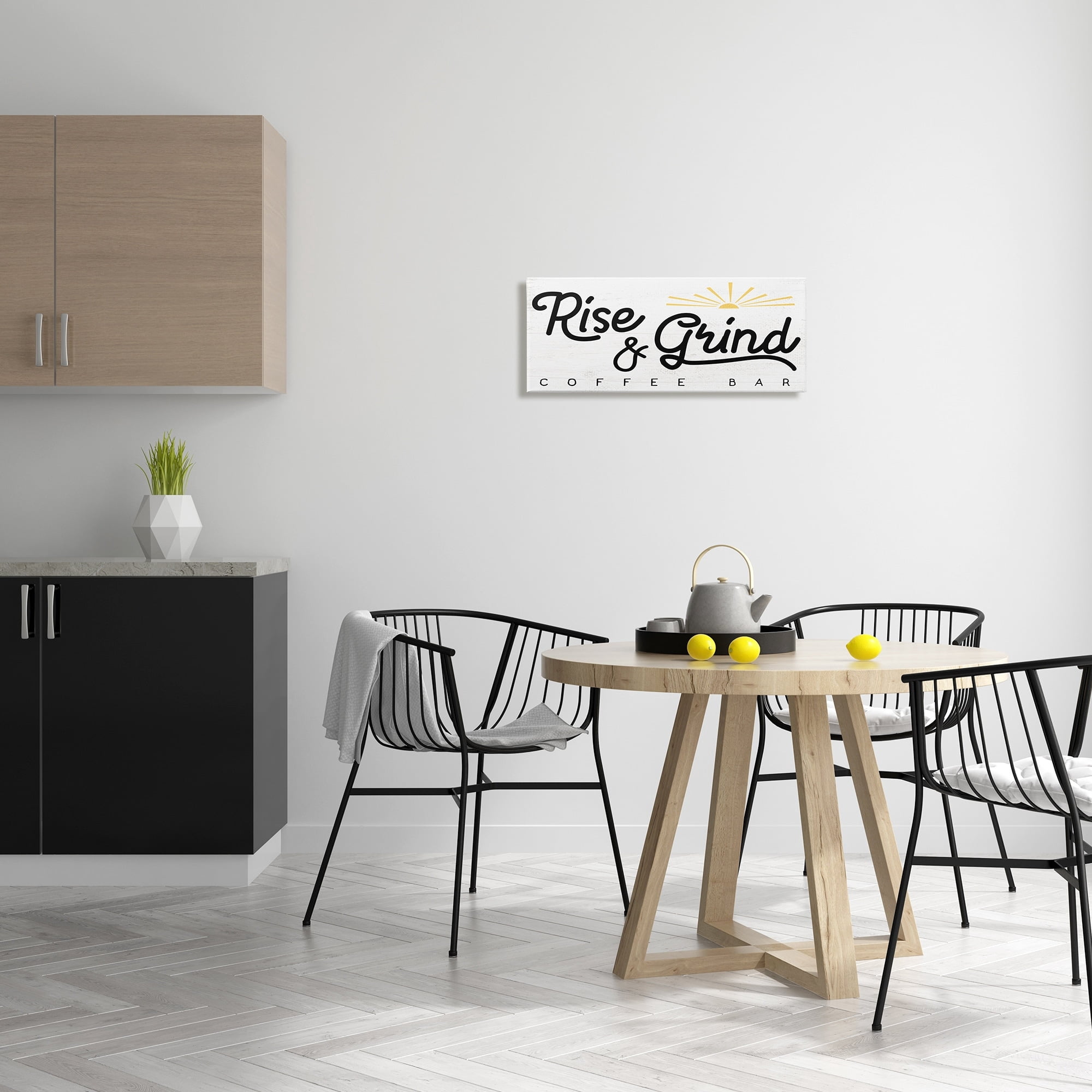 Stupell Industries Rise & Grind Coffee Bar Sign Rustic Sunrise, 48 x 20, Design by Daphne Polselli