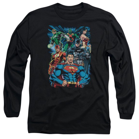 JLA Justice League Justice IS/Served Long Sleeve Adult 18/1 T-Shirt Black