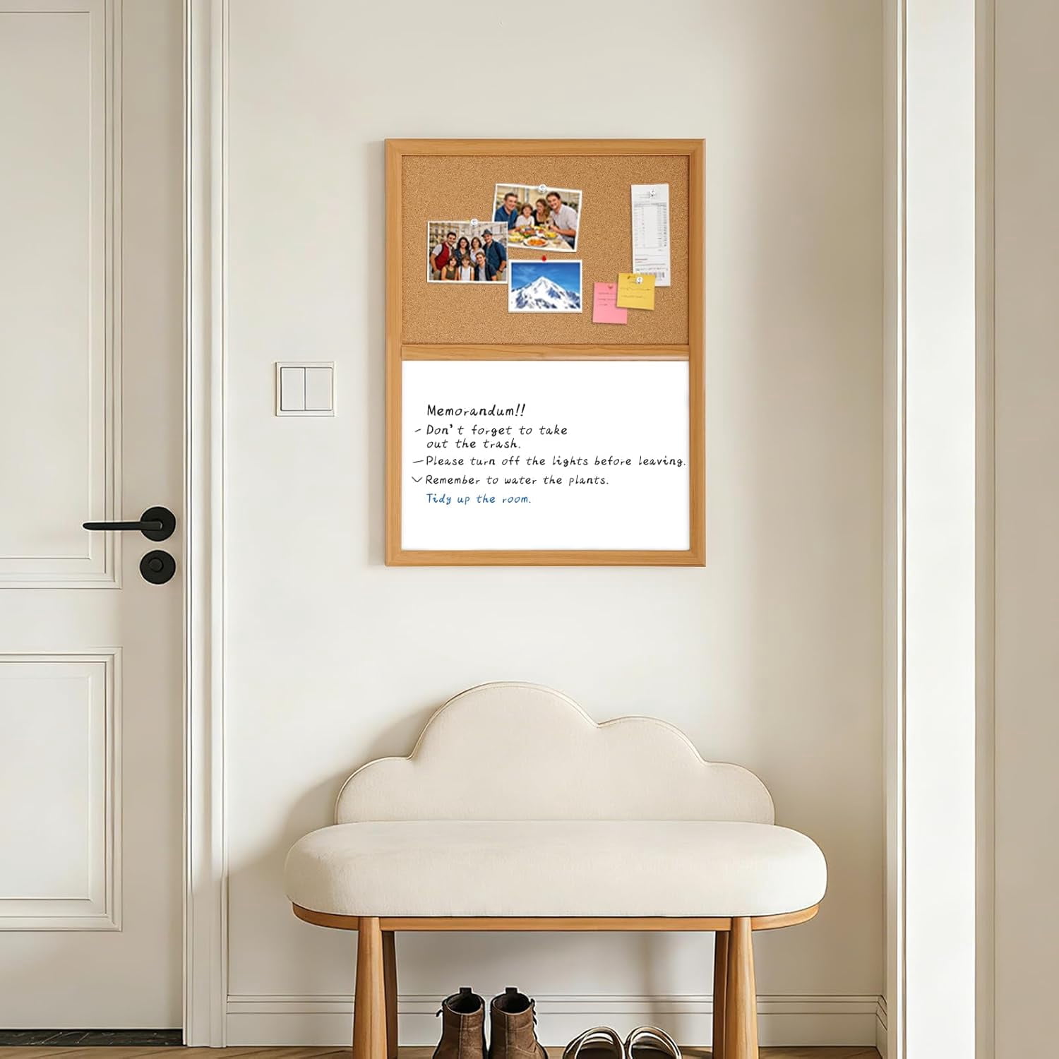 Cork Board White Board Combo with MDF Wood Frame, 24 x 18 Inch Bulletin Board, Magnetic Dry Erase Board & Corkboard for Wall, Vision Board for Home, Office, School