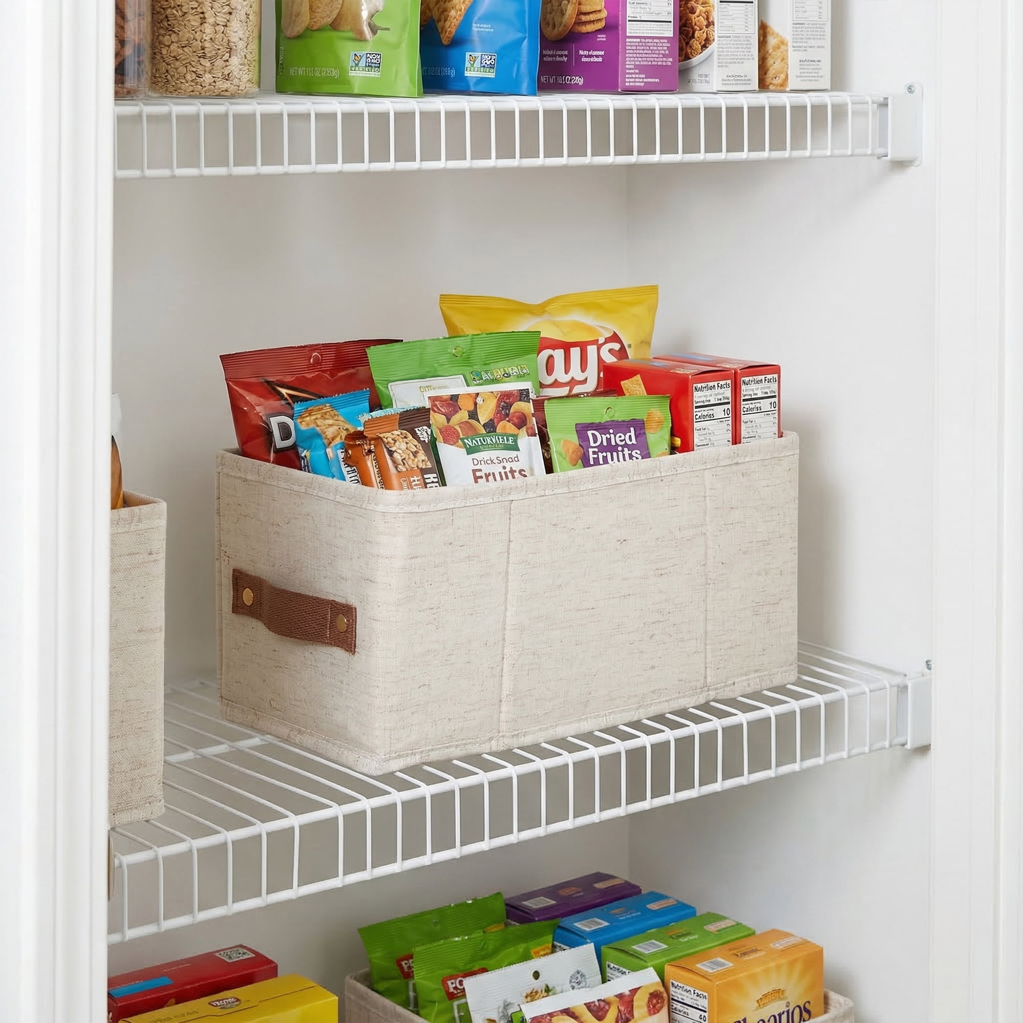 Unique Bargains 1pc Fabric Storage Bin with Handles Beige 12.2*5.9*5.9in