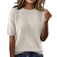 thumbnail image 2 of Siminsem Womens Short Sleeve Pullover Knitted Shirt Crew Neck Fashion Sweater Tops Casual Elegant Lightweight Blouses Spring Summer 2026 Trendy Outfits, Beige, L, 2 of 7