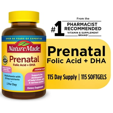 Nature Made Prenatal with Folic Acid   DHA Softgels, Prenatal Vitamin and Mineral Supplement, 115 Count
