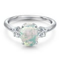 thumbnail image 3 of Gem Stone King 925 Sterling Silver Simulated White Opal and Lab Grown Diamond Engagement Ring for Women | 1.54 Cttw | Oval Cabochon 9X7MM | Gemstone October Birthstone | Size 5, 3 of 6