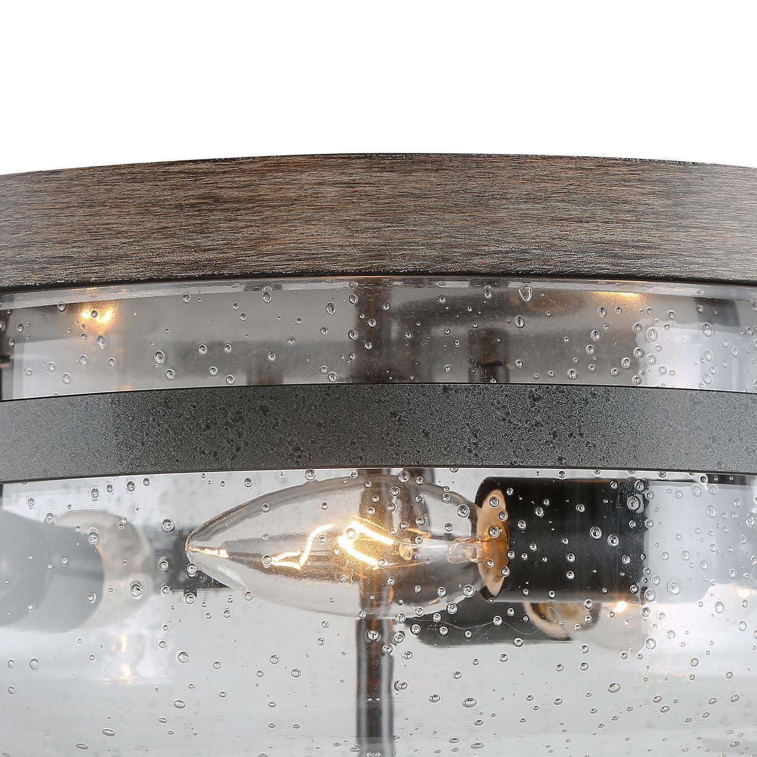 LNC 3-Light Antique Gray Wood and Black LED Flush Mount, Dome Farmhouse Ceiling Light