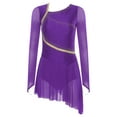 thumbnail image 3 of HULIJA Figure Skating Dress for Women Sheer Mesh Asymmetrical Skirt Leotard Lyrical Dance Dress Purple S, 3 of 7