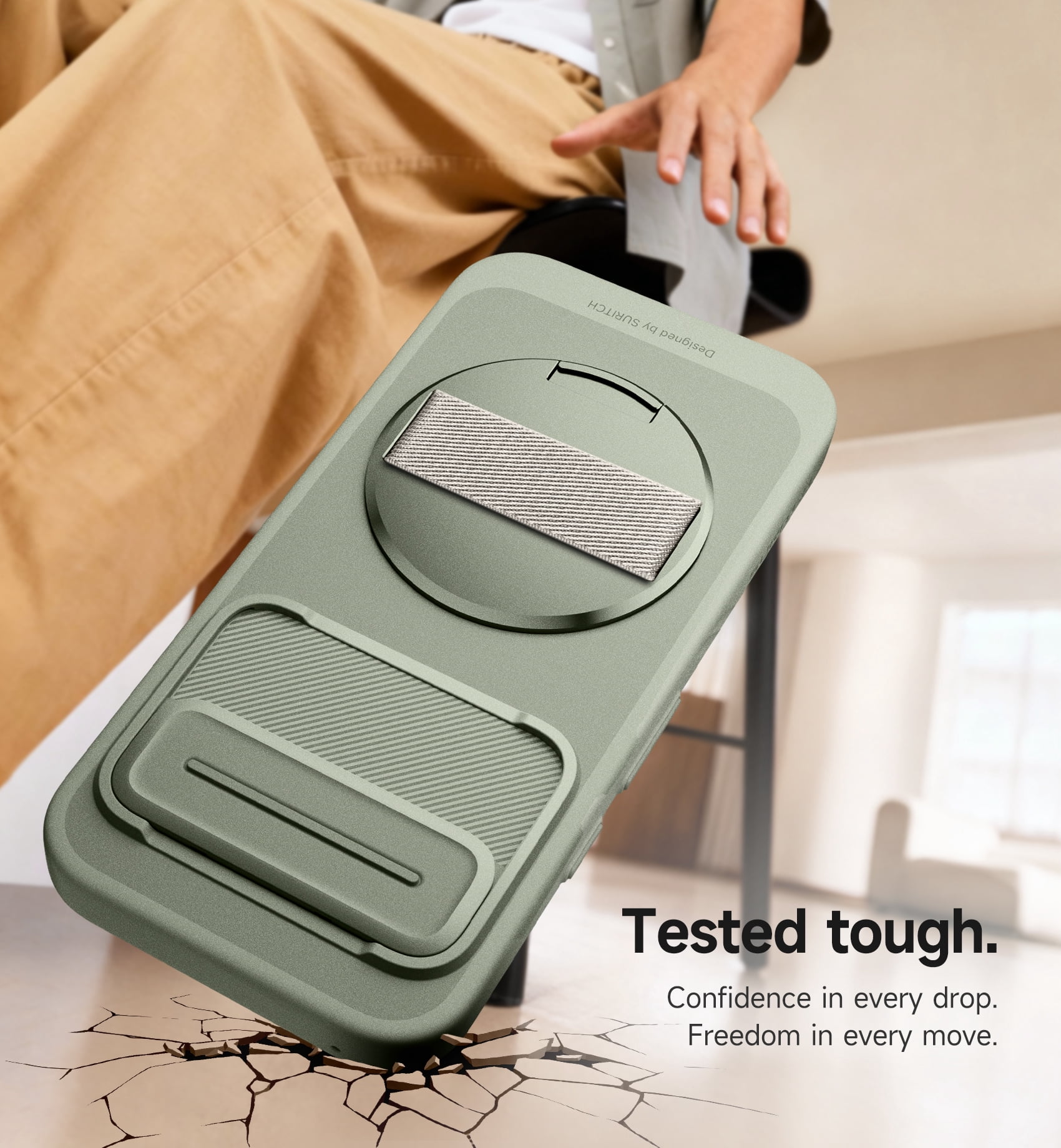 Suritch for Google Pixel 9a Phone Case with 360° Rotatable Hand Strap Grip Holder, Invisible Kickstand and Slide Camera Cover, Rugged Shockproof Protective Cover, Green
