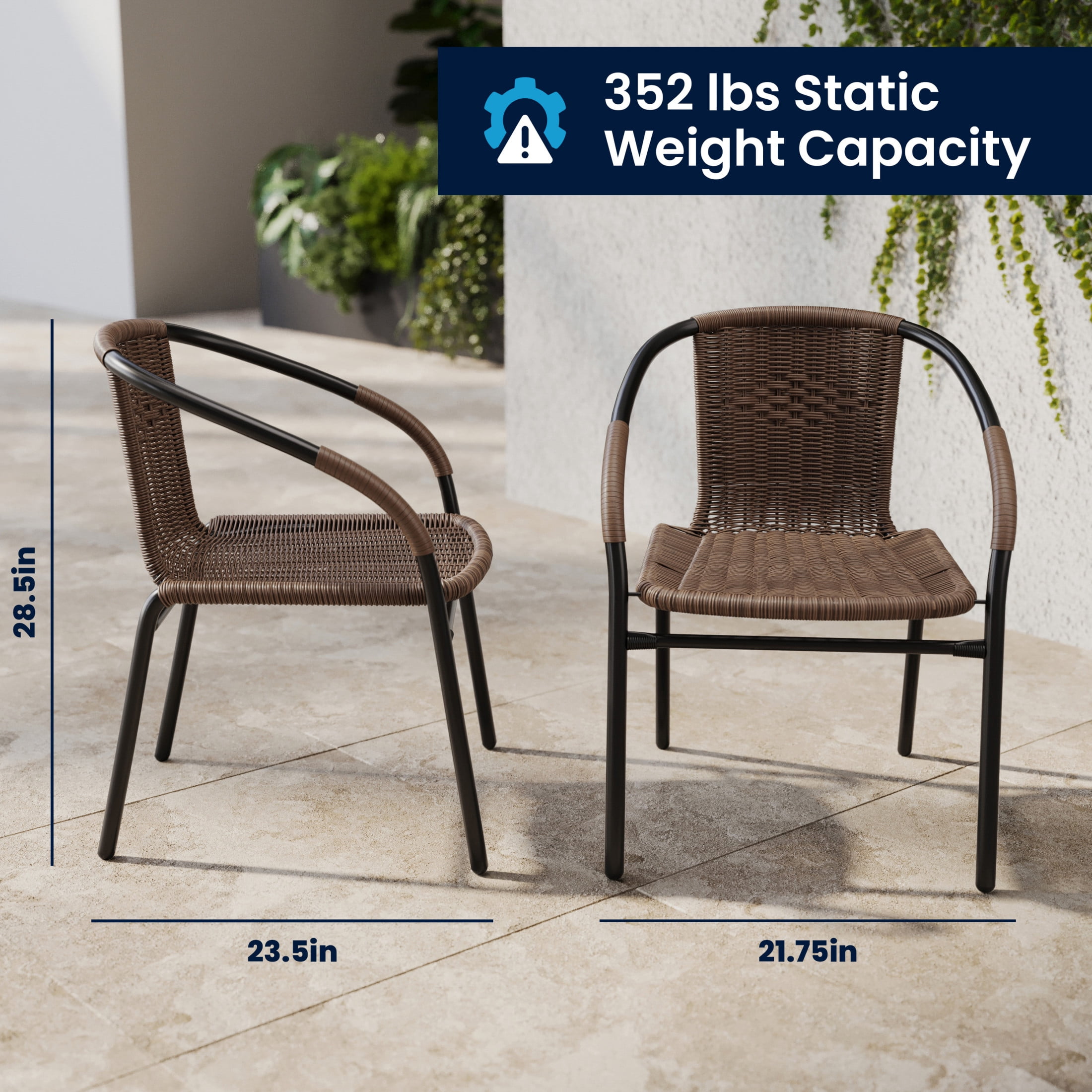 Emma + Oliver 4 Pack Medium Brown Rattan Indoor-Outdoor Restaurant Stack Chair