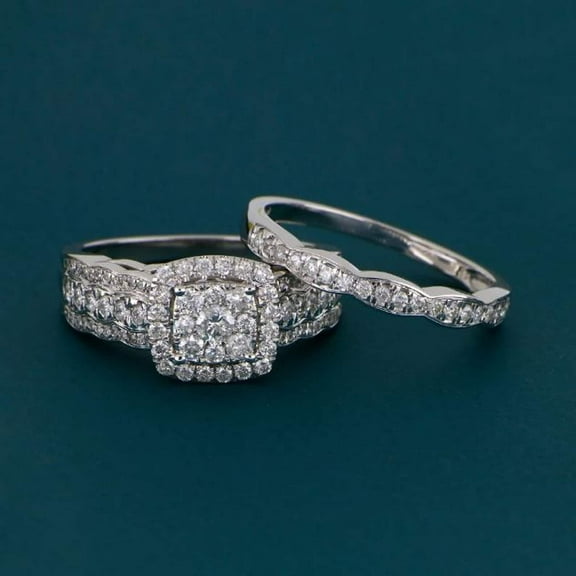 Silver & Stone Jewels 1ct Round Cut CZ Wedding Anniversary Eternity Band Rings, Bridal Rings Set 14K Yellow Gold Finish Silver