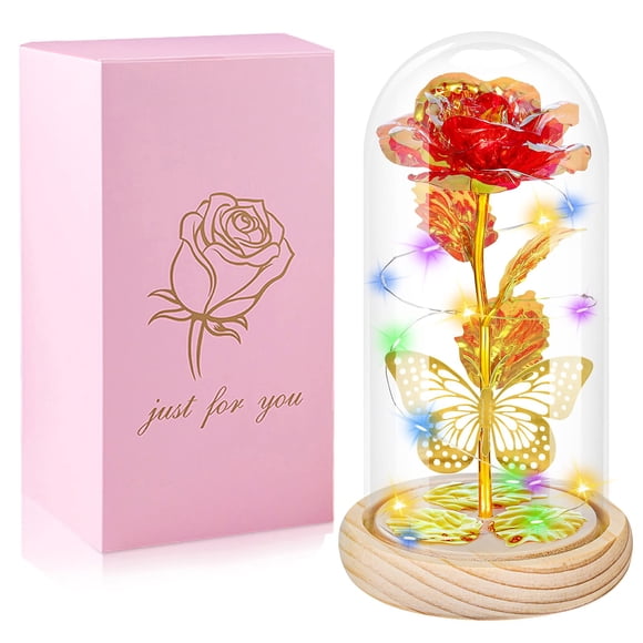QUNPON Gifts for Women,Birthday Gifts for Women,Flowers Womens Gifts for Christmas,Mom,Grandma,Sister,Her,Wife,1 Galaxy Red Butterfly Rose Gifts for Christmas Anniversary Valentines Day