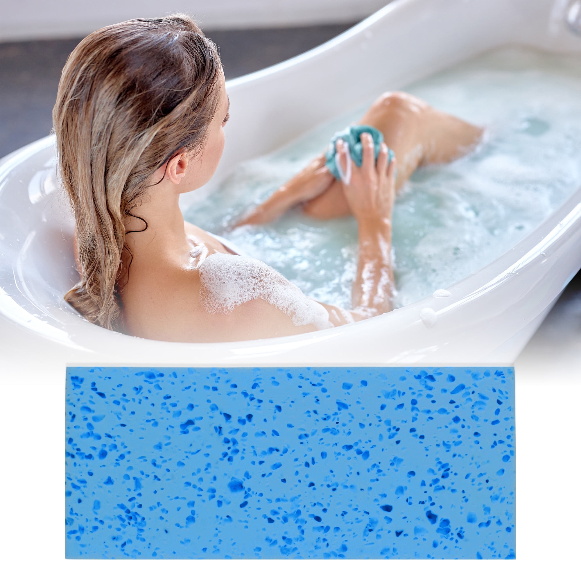 Unique Bargains Honeycombs Rectangular Bath Sponge Body Scrubber 1 Pc Sky Blue