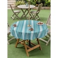 thumbnail image 3 of Outdoor Tablecloth with Umbrella Hole & Zipper, Teal Stripes Round Tablecloth 60 Inch, Farmhouse Vertical Striped Vintage Patio Table Cover Waterproof Table Cloth for Picnic/Party, 3 of 7