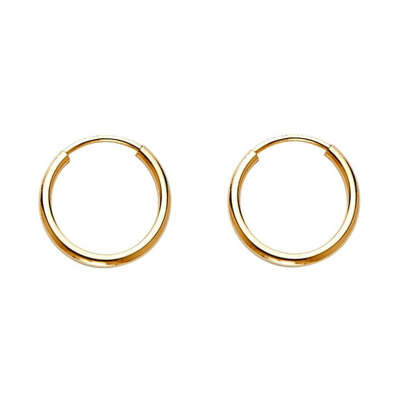 14k Yellow Gold 1.2mm Round Tube Polished Endless Hoop Earrings 12mm Hoop Earring for Women