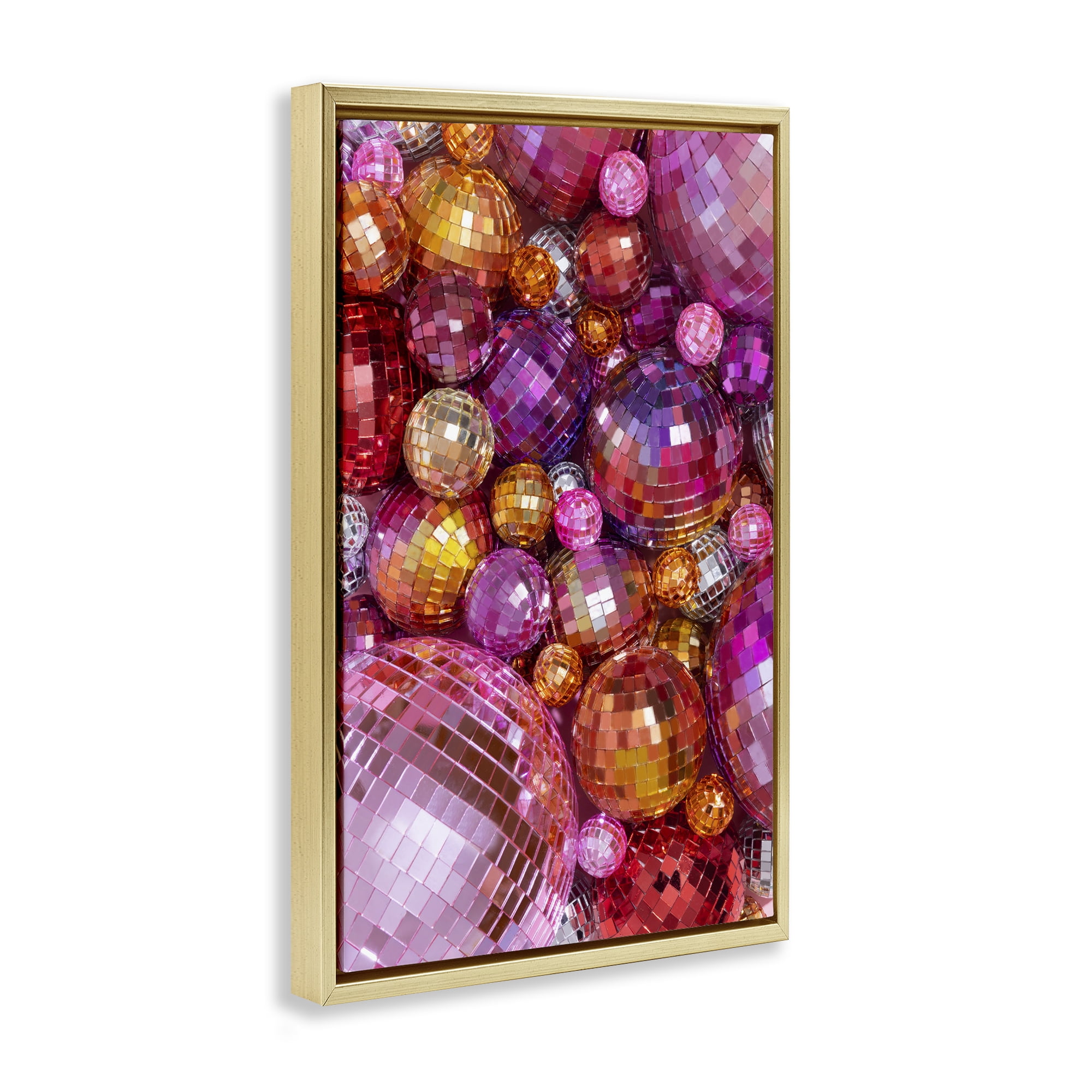 Stupell Industries Various Size Disco Balls Performing Arts Painting Gold Floater Framed Art Print Wall Art, 17 x 25