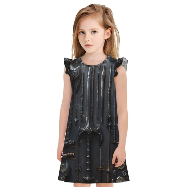 Fotbe Fantasy Medieval Weaponry Vestido de Dormir para Niñas de 3 a 10 Años, Mangas Cortas, Estilo Princesa, Pijama Camisón con Mangas Voladas-X-Large