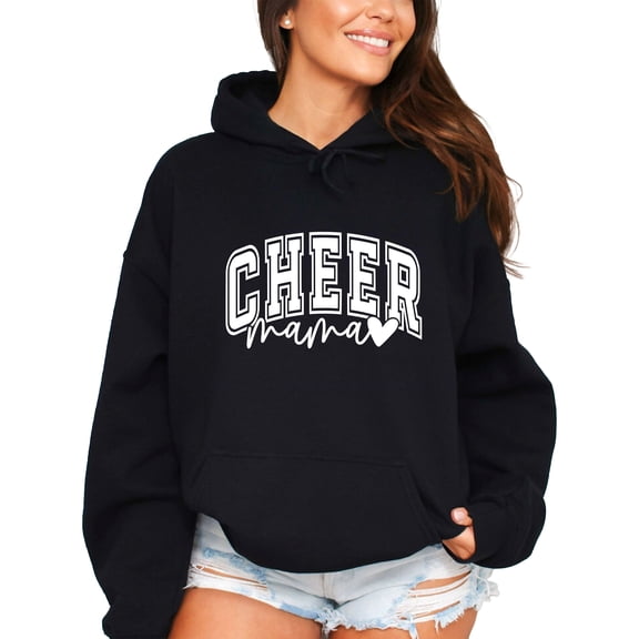Cheer Mama Hoodie for Women Cheerleading Mom Game Day Pullover Sweatshirt, Black Hoodie, M