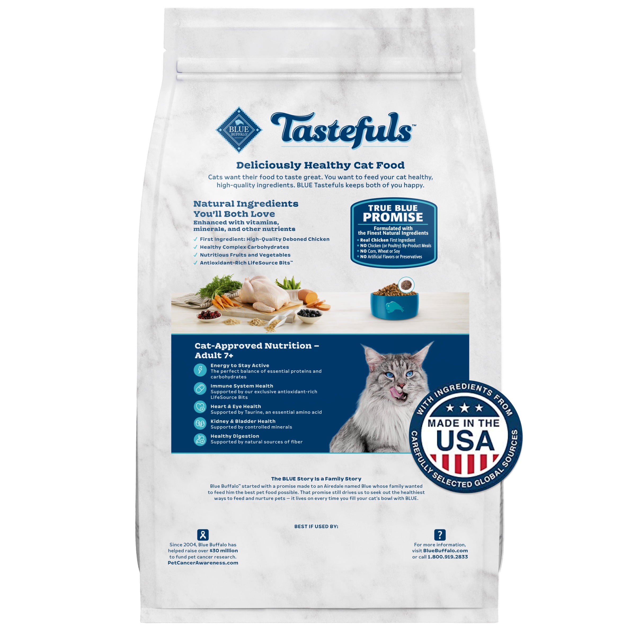 Blue Buffalo Tastefuls Dry Food, Adult Cat 7+, Chicken and Brown Rice Recipe, 5-lb. Bag
