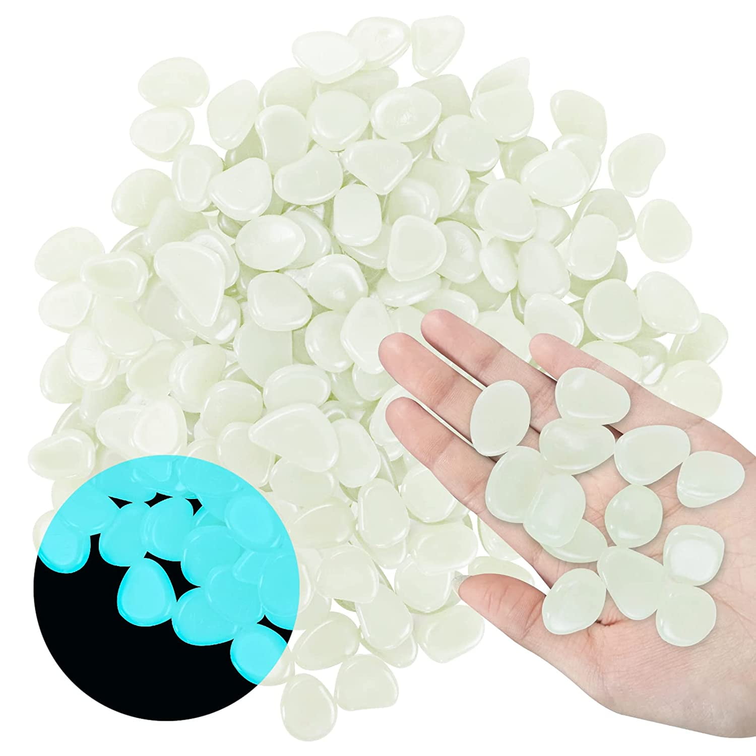 MOAMUN Glow In The Dark Pebbles Garden Stones 1000 Pcs Reusable Premium Resin Luminous Cobblestones For Garden Walkway Pathway Yard Aquarium Fish Tank Décor (Blue