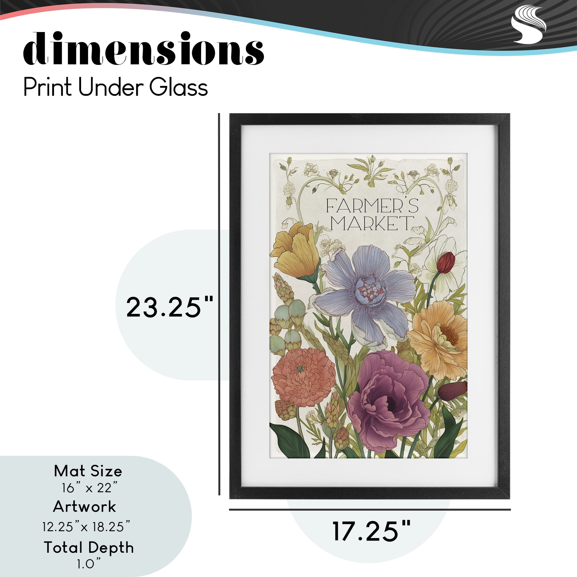 Vintage Farmer's Market Garden Black Framed Print Under Glass, design by Sasha