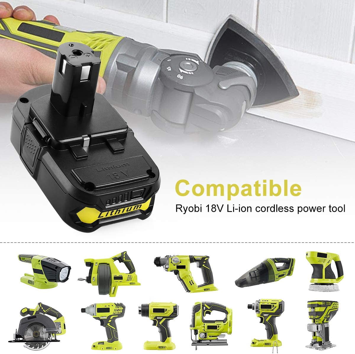 2Pack 18Volt P102 Replace for Ryobi 18V Batteries and Charger Combo for 18 Volt P103 P104 P105 P107 P109 P190 P191 P122 for Ryobi 18v Lithium Battery