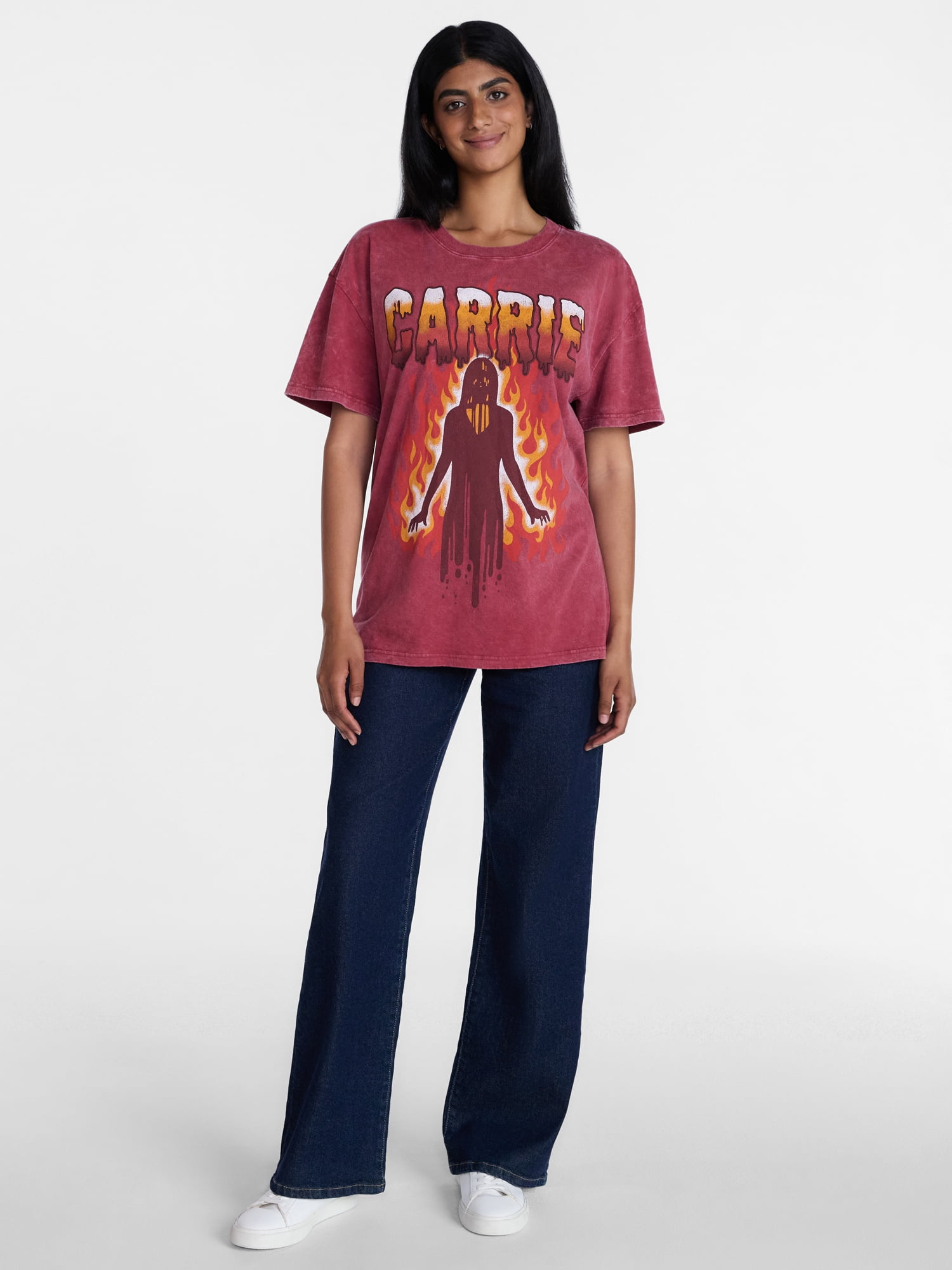 Carrie Women's Fire Halloween Graphic Tee with Short Sleeves, Sizes XXS-XXL