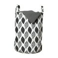 thumbnail image 1 of Abstract Laundry Bag, Layout of Animal Print Inspired Motifs Drawn by Hand Polka Dots Stripes, Basket with Handles Drawstring Closure for Laundromats, 13" x 19", Charcoal Grey White, by Ambesonne, 1 of 4