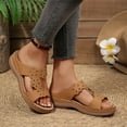 thumbnail image 4 of Sandalias De Mujer Women's Spring And Summer Fashionable Casual Versatile Solid Color Open Toe Trendy One-Strap Slippers Wedge Heels Shoes,Brown,37, 4 of 8