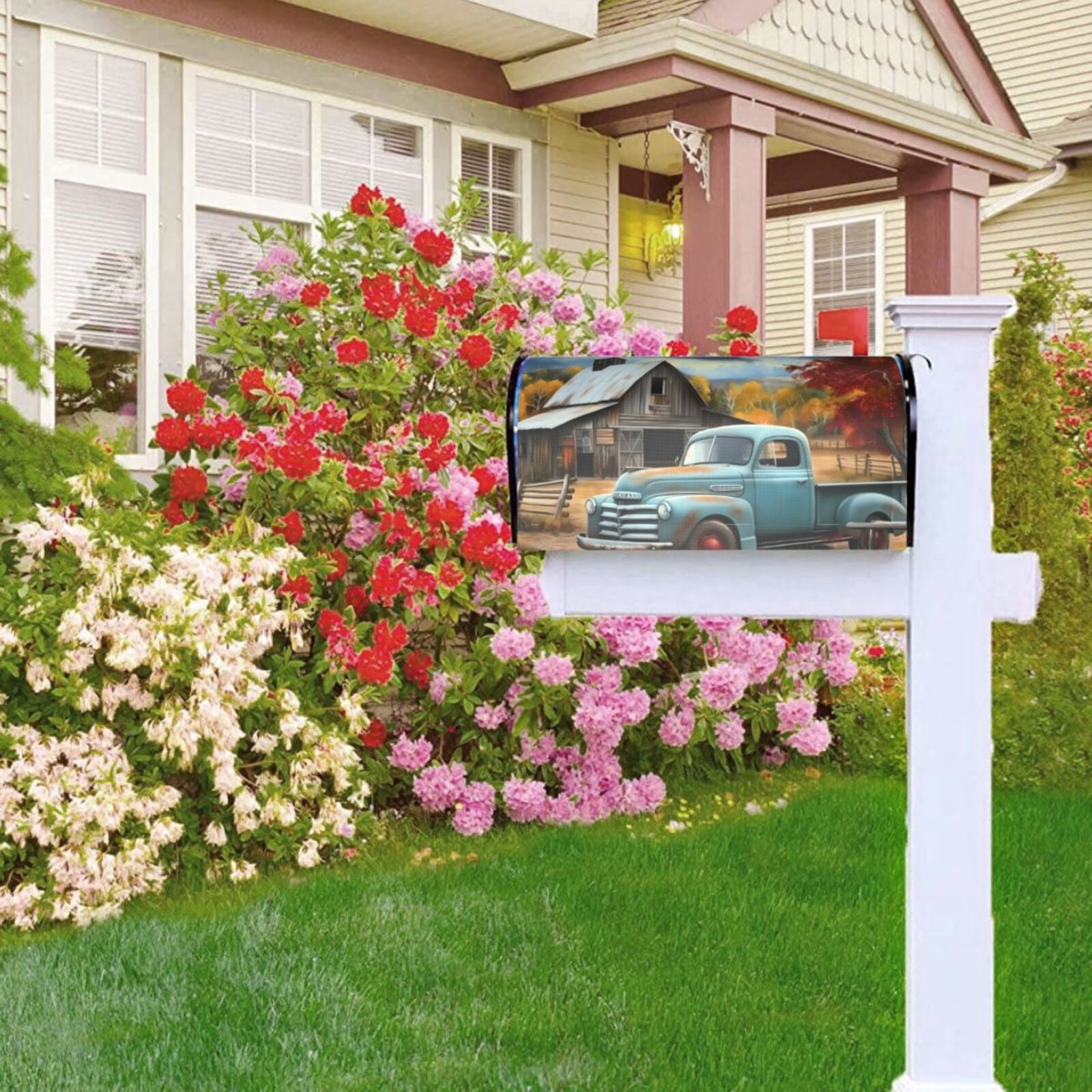 Logiee Vintage Truck Farm Scene Print Post Letter Box Wrap Decor, Mailbox Cover Suitable for Standard Mailbox and Large Size Mailbox,Outdoor Yard Decoration-21x18 in