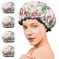 thumbnail image 7 of Shower Caps,Pioneer Flower Floral Print Pattern Waterproof Shower Cap for Women 4 Pieces,Double Reusable Hair Cover for Shower PEVA Elastic Stretch Hem, 7 of 7