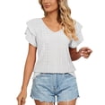 thumbnail image 4 of Kingdiese Womens Summer Casual V Neck Short Sleeve T Shirt Loose Fit Double Layer Sleeve And Collar Top Trashier Shirts, Size L, 4 of 4