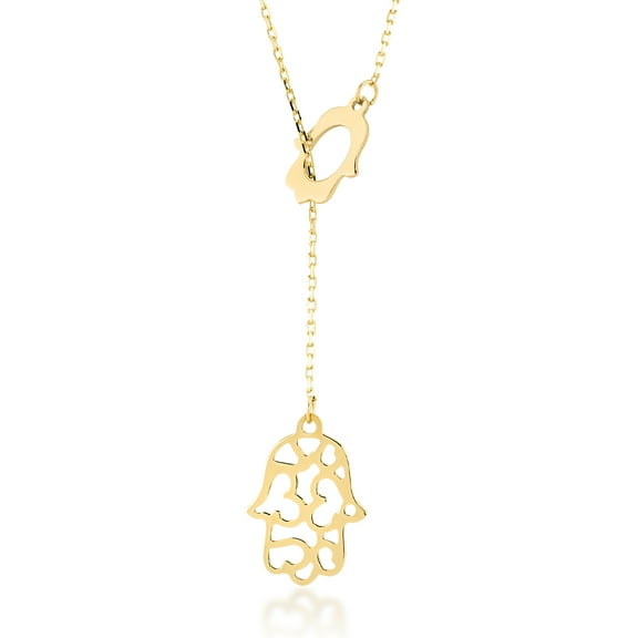 Gelin Hamsa Lariat Necklace in 14K Solid Gold for Women