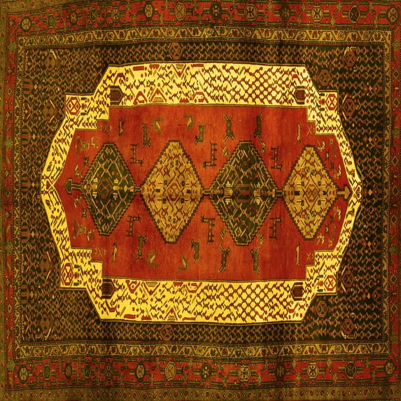 Ahgly Company Machine Washable Indoor Square Persian Yellow Traditional Area Rugs, 8' Square