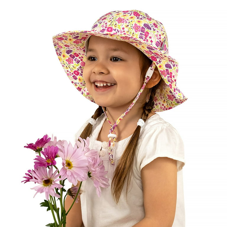 Jan & Jul Kids' Sun-Hats for Girls with UV Protection, Adjustable for Growth (xl: 5-12 Years, Wildflower), Girl's