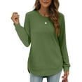thumbnail image 2 of Women's Sweatshirt Crewneck Curved Hem,Long Sleeve Shirt Womens Loose Top Women Pullover Army Green 2XL, 2 of 6