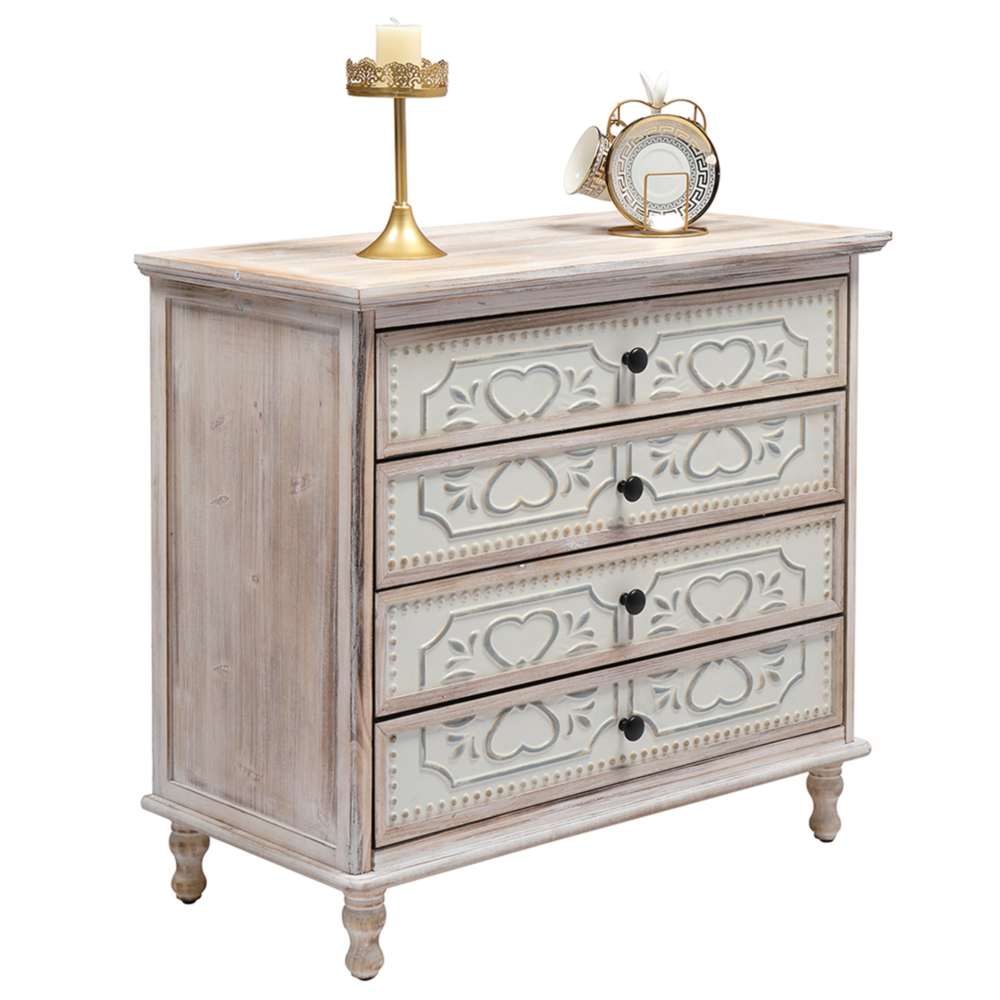 Kadyn Bedroom Dresser, 4 Drawer Chest of Drawers, White Washed Dresser Chest with 4 Storage Drawers for Nursery, Hallway, Living Room, Closet