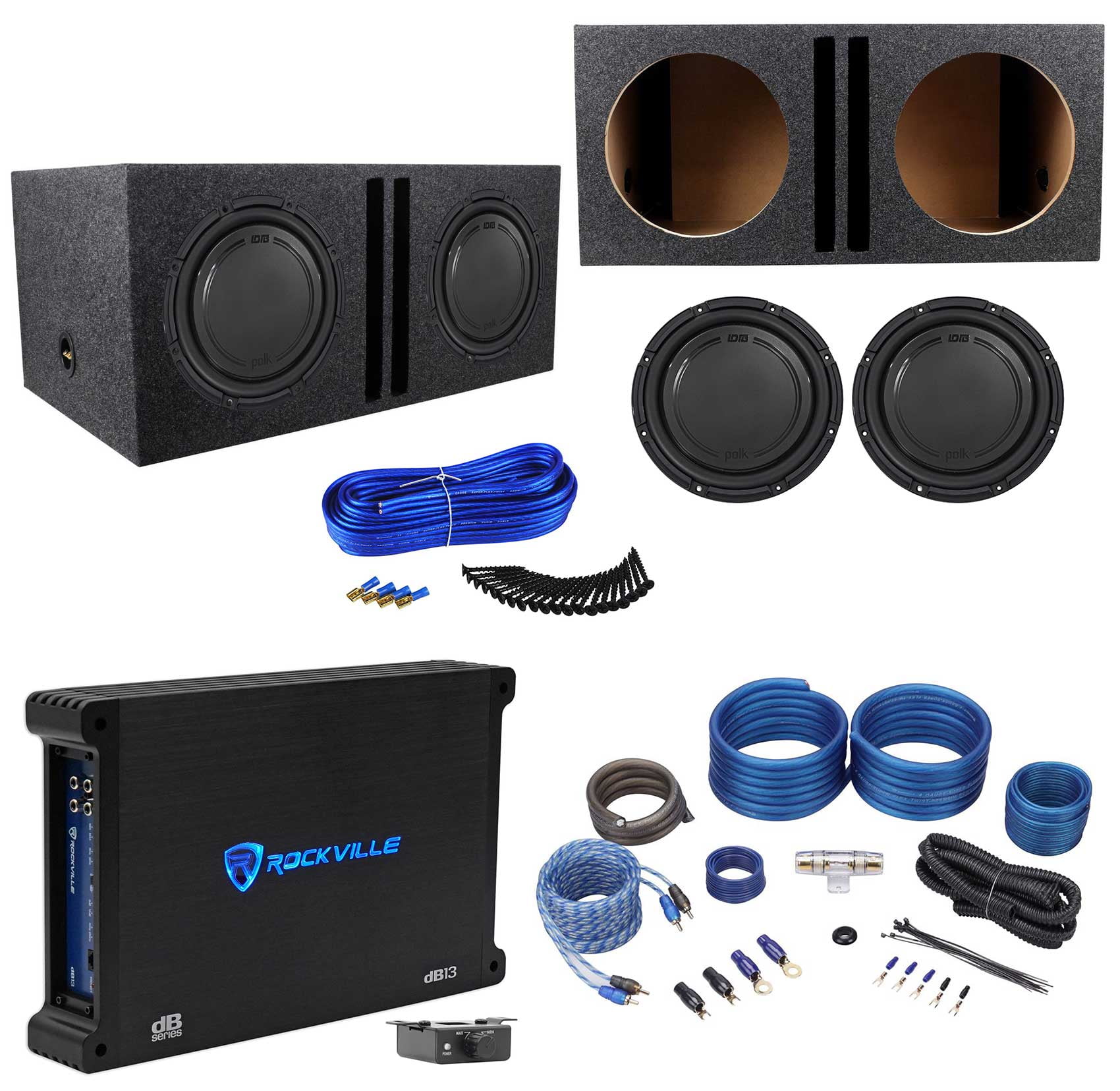 (2) Polk Audio DB1242SVC 12” 2220w Subwoofers+Vented Box+Mono Amplifier