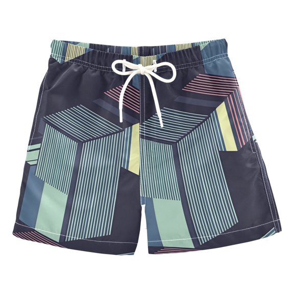 FORMRS Boys Swim Trunks Quick Dry Mesh Liner Boardshorts Sizes XS-XL, Cube Stripes