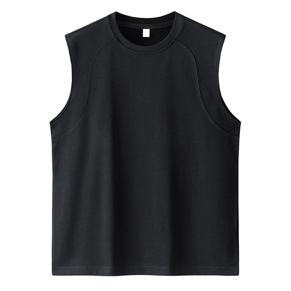 Men's Fashion Tank Top Round Neck Loose Fit Sleeveless Vest Casual Solid Color Korean Style Youth Athletic Wear Men's Tops T-Shirt Casual Crew Neck Loose