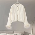 thumbnail image 1 of Cárdigan de punto de plumas para mujer, suéteres de manga larga con cuello redondo, holgados, de una sola botonadura, ropa de calle elegante informal para fiesta y Club, 1 of 5