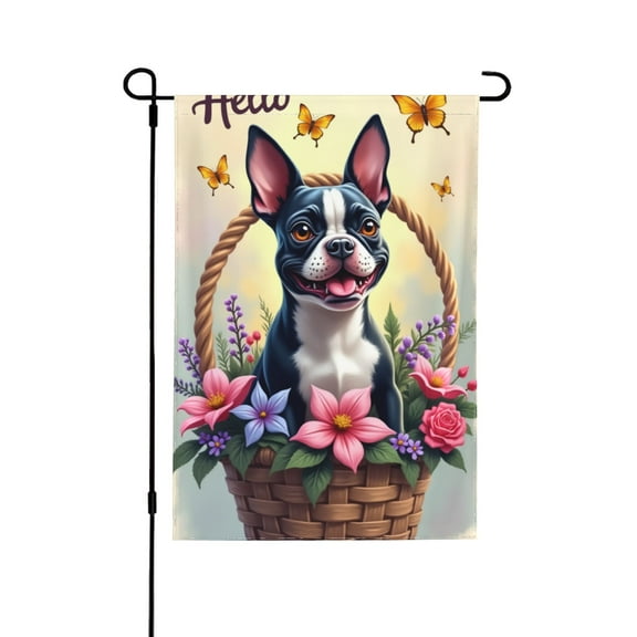 Spring Garden Flag Hello Spring Boston Terrier Vertical Double Sided Flowers Butterfly Farmhouse Yard Lawn Outdoor Decor12.5X18 Inch