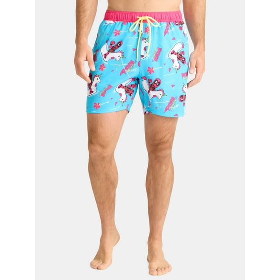 Deadpool Men's and Big Men's Party Graphic Swim Shorts, Sizes S-3XL