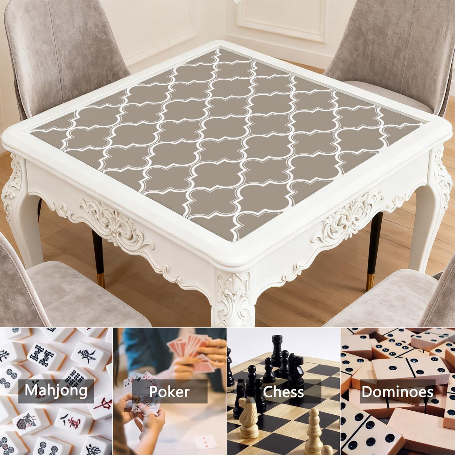 Traditional Boho Style Non-Slip Game Pad for Mahjong Tables 31.5 Inch Square Rubber Mat with Quiet Surface for Card Games Board Games and Game Nights
