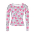 thumbnail image 5 of Aueoeo Women's Casual Shirts Round Neck Long Sleeve Star Printing Blouses Trendy Slim Tight Fitting Pit Top, 5 of 6