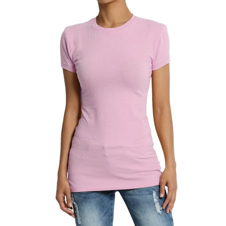 TheMogan Women's Baisc Crew Neck Short Sleeve Tee Stretch Plain Cotton