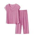 thumbnail image 2 of HLKJKLS Pajamas For Women Set Plus Size Short Sleeved 3/4 Length Pants Pajama Set Cotton Linen Soft Breathable Loose Home Wear For Daily Use Pink Xl-4Xl, 2 of 9