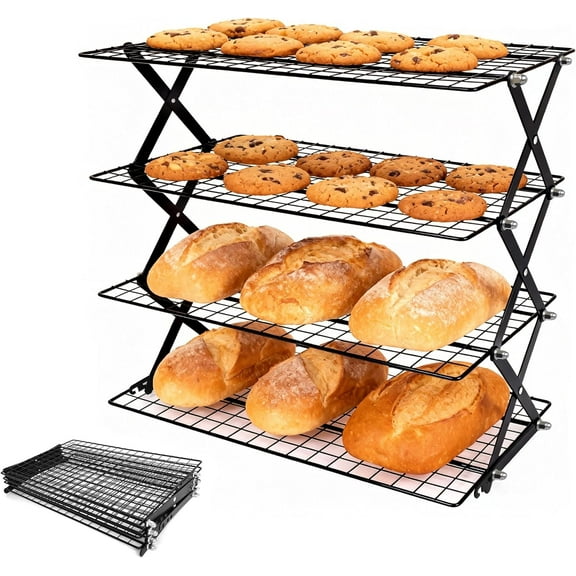 4 Tier Collapsible Cooling Rack for Baking, Cookie Baking Gadgets, Adjustable ＆ Stackable Stainless Steel Baking Rack, Gifts for Baking Must Haves