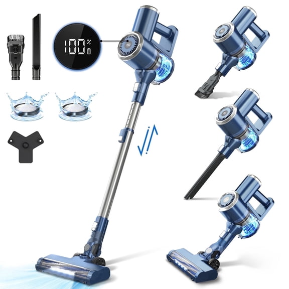 PrettyCare Cordless Stick Vacuum Cleaner, 38KPA 50mins 2600mAh 6-in-1 Lightweight Upright for Carpet Hard Floor Pet Hair W200 Upgraded